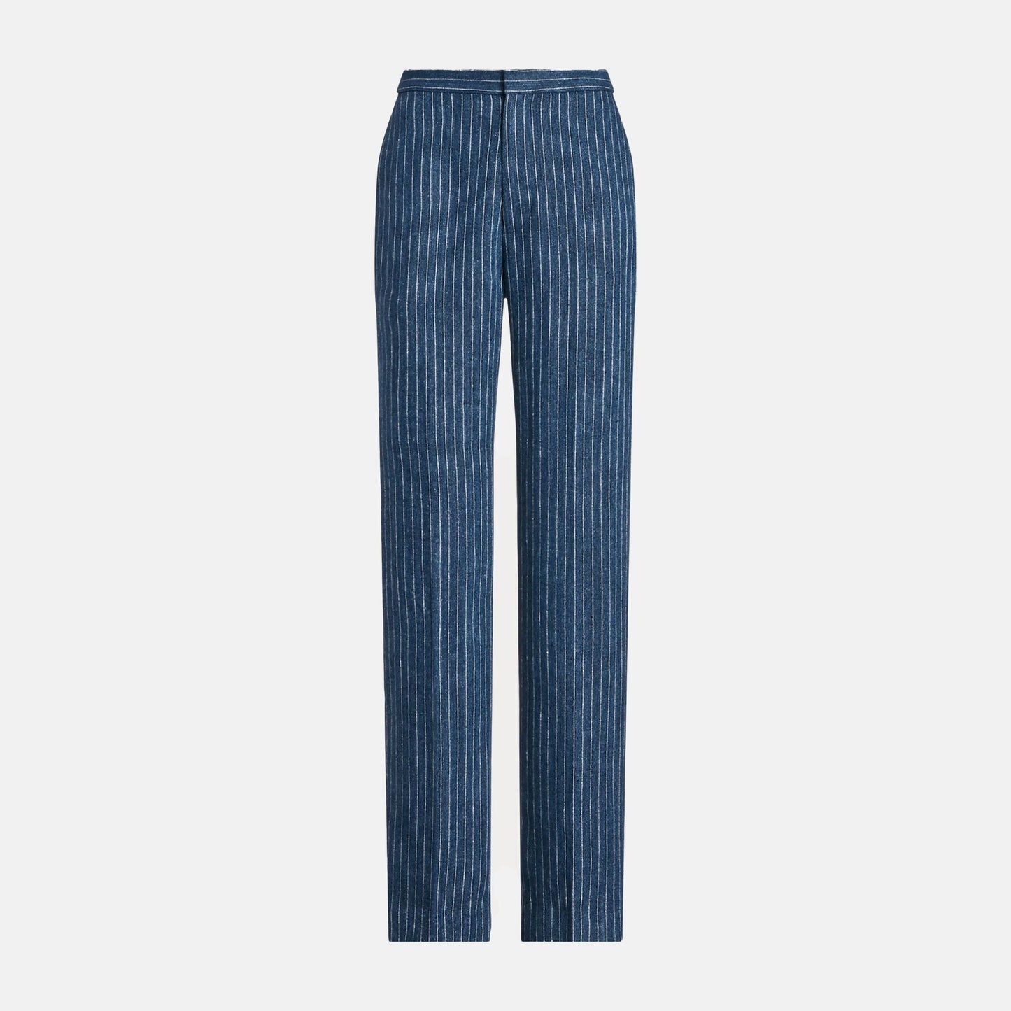 Pinstripe linen straight-leg trousers