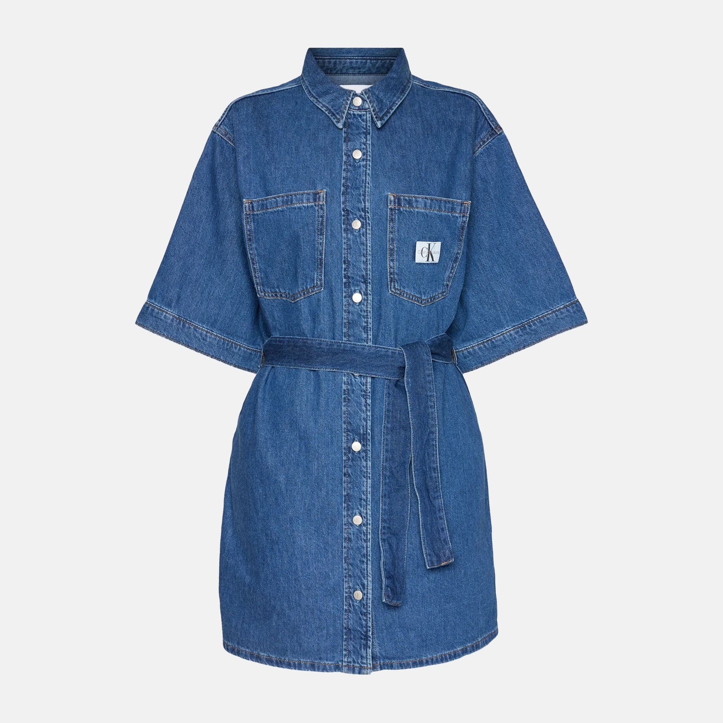 Relaxed belted denim shirt dress