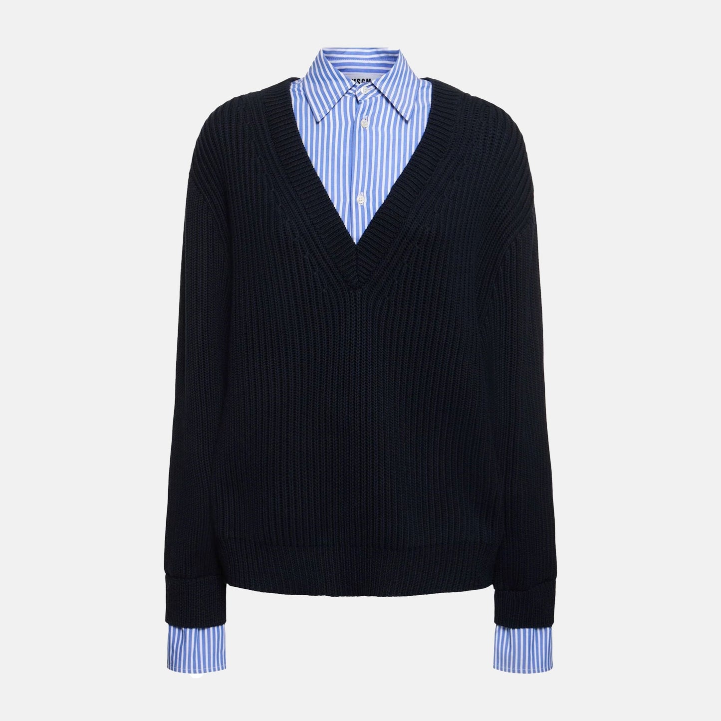 English cotton ribbed v-neck sweater with shirt