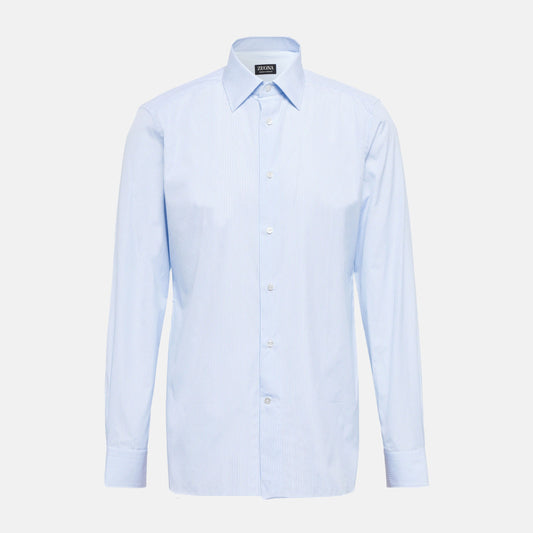 Blue and white Trofeo™ cotton long-sleeve tailoring shirt