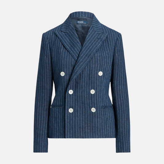 Pinstripe linen double-breasted blazer